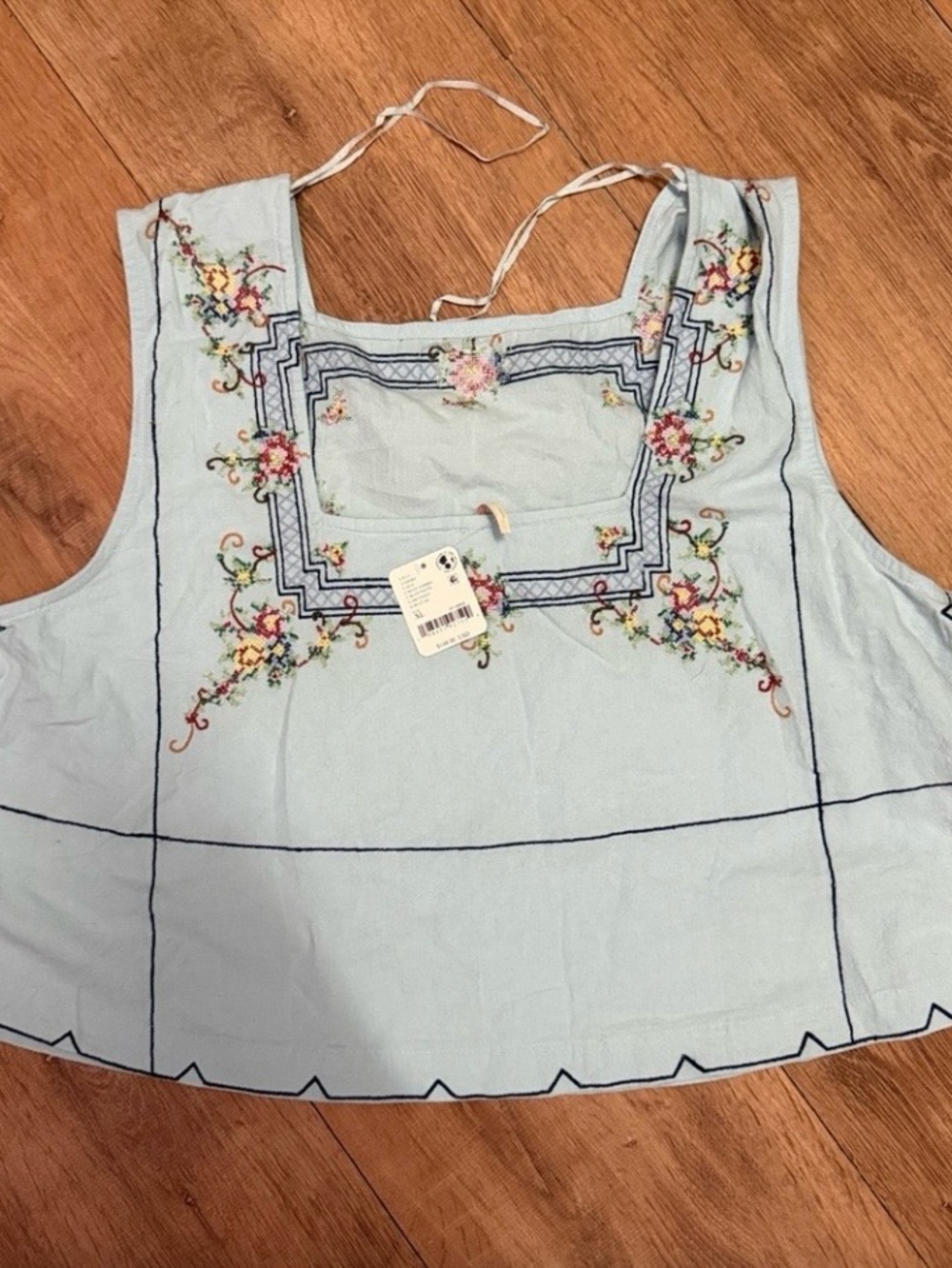 Free People Light Blue Embroidered Floral Tank Top - Picture 3 of 9